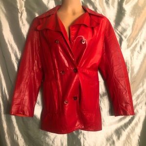 Vintage cherry red Faux leather jacket blazer XL